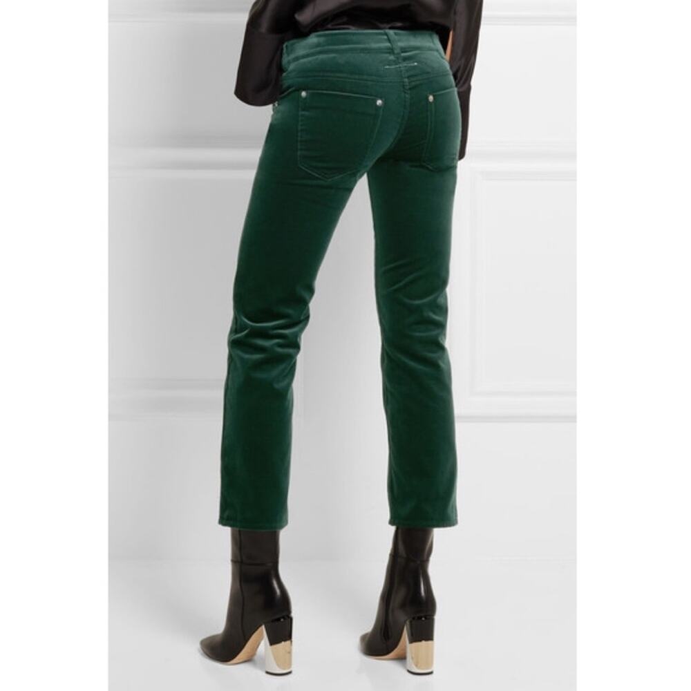 MM6 MAISON MARTIN MARGIELA Emerald Green Velvet Cropped Jeans